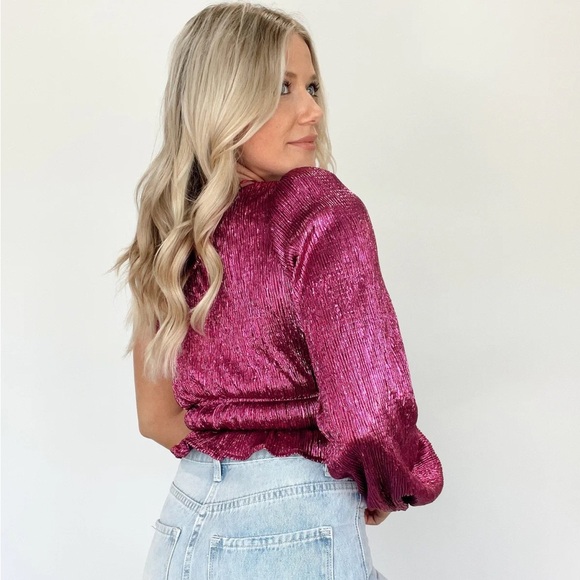 NWT Pink Metallic One-Shoulder Top - Picture 2 of 7